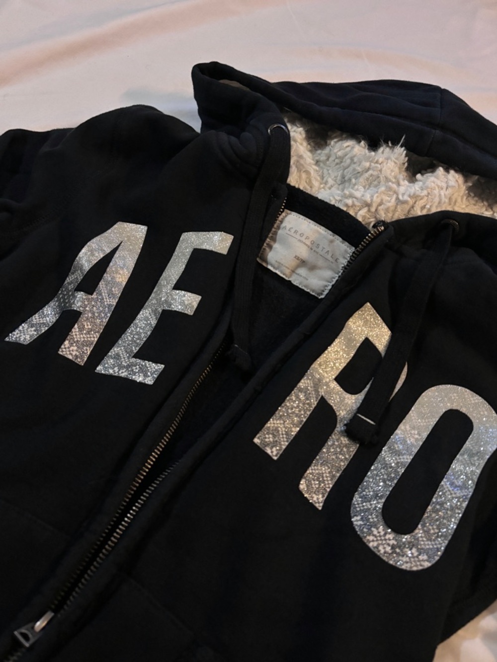 Aeropostale Black Sherpa-Lined Zip Hoodie - Picture 3 of 4